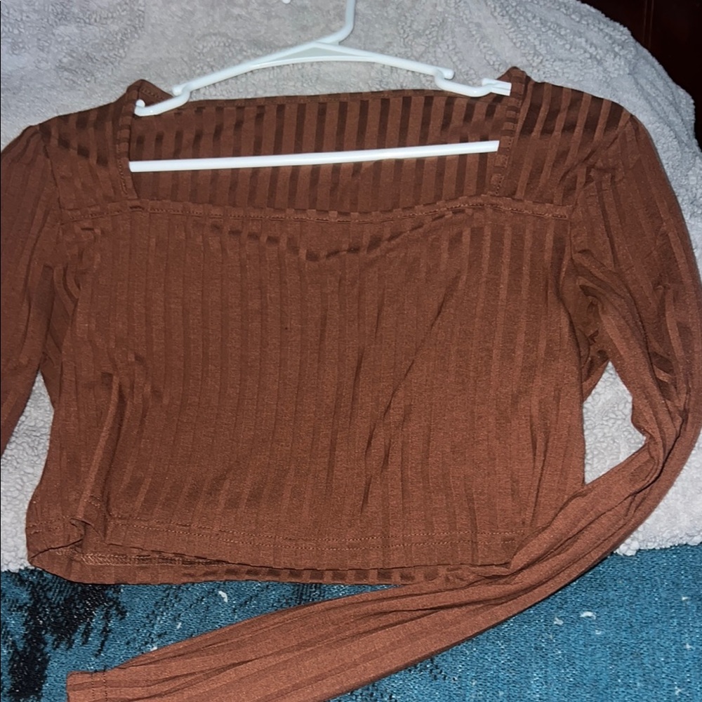 Brown Striped Long Sleeve Top